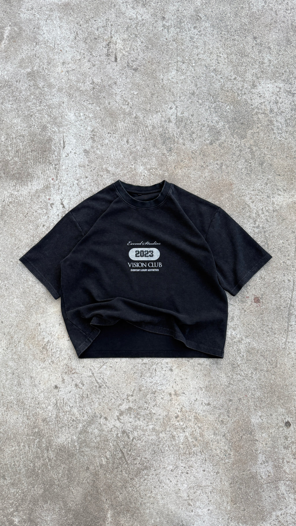 Vision Club Waffle Knit Boxy Tee - Washed Black