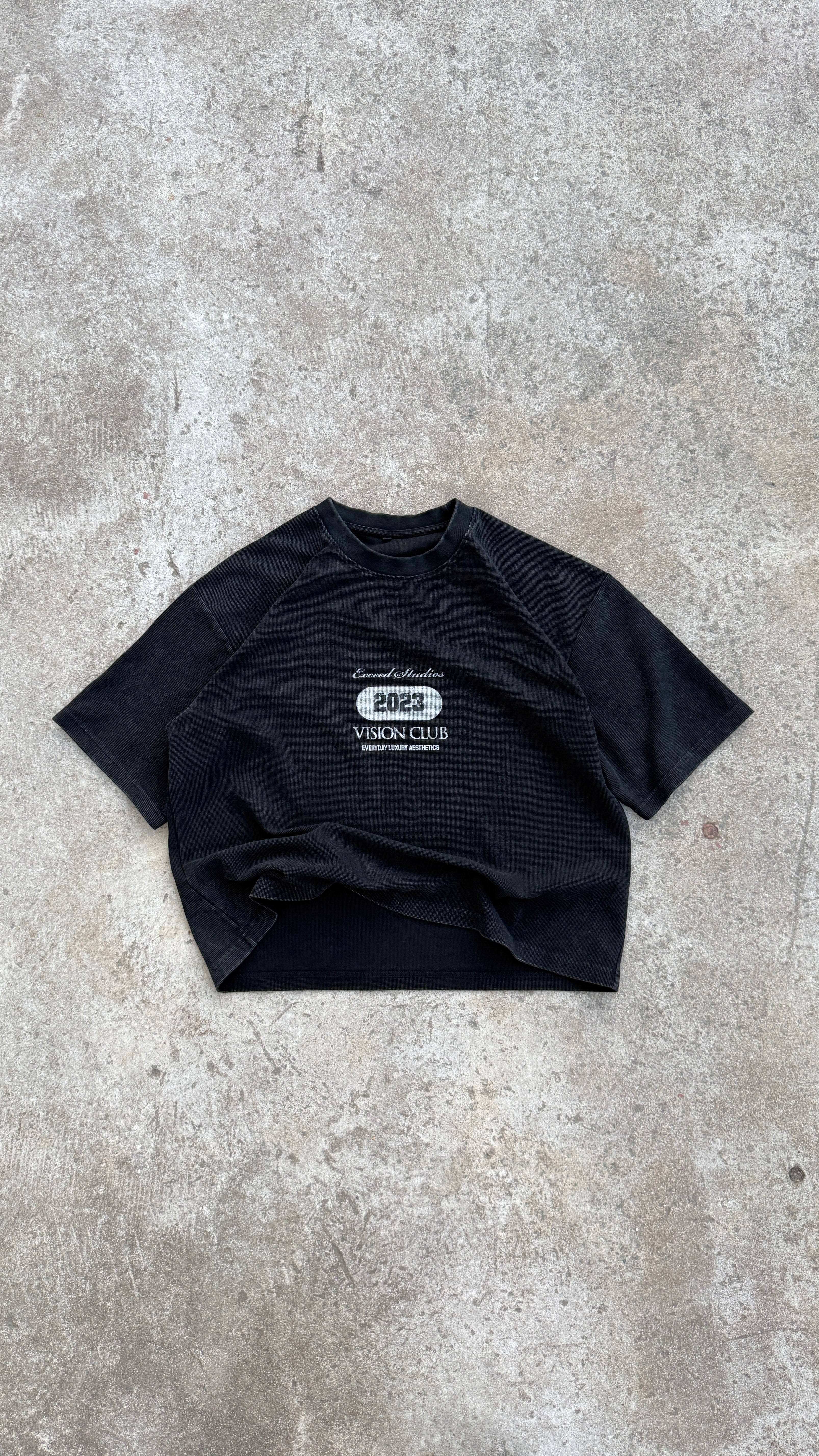 Vision Club Waffle Knit Boxy Tee - Washed Black